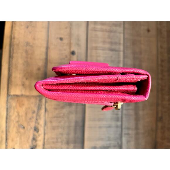 PRADA Pink Saffiano Leather Continental Bow Wallet With Authenticity Card - Picture 5 of 15